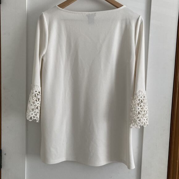Ann Taylor Lace Cuff Bell Sleeve Tunic Crepe Women S Cream Boho Cottagecore - Picture 2 of 12